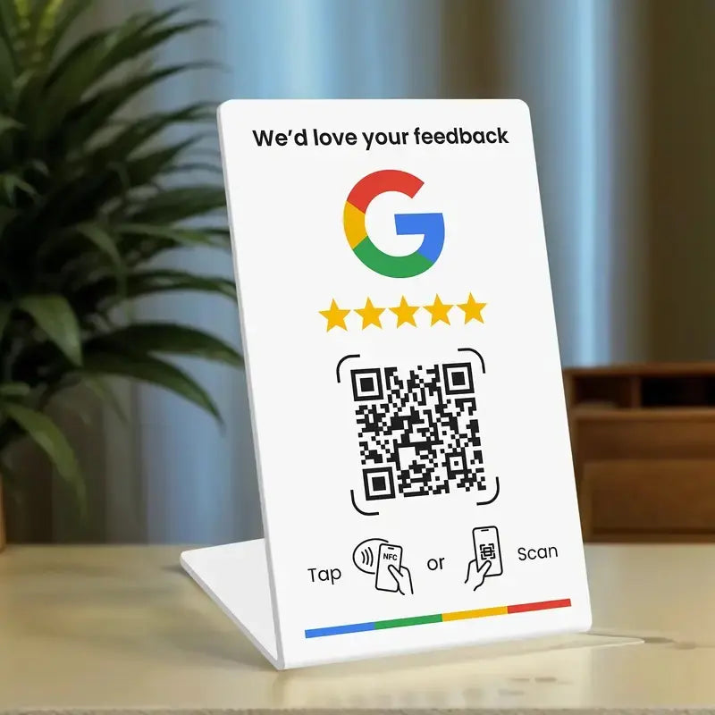 White stand, Google stars design, on a table